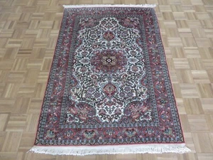 4 x 5'8 Hand Knotted Ivory Kashmir Silk Rug G15497 - Picture 1 of 10