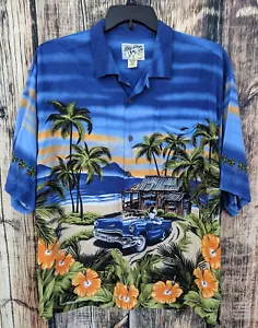 Vintage Big Dogs Hawaiian Camp Shirt Mens XL Tropical Retro Car Beach Tiki Hut - Picture 1 of 8