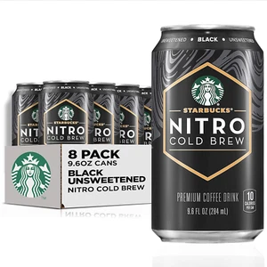 Nitro Cold Brew Coffee, Black Unsweetened, 9.6 Fl Oz Cans (8 Pack), Iced Coffee, - Picture 1 of 5