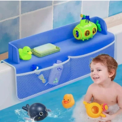 Protector contra salpicaduras de bañera para bañera niños estante de juego área juguete bandeja soporte para carrito - AZUL - Foto 1 de 4