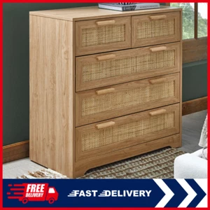 Rattan 5 Drawer Chest of Drawers Tallyboy Unit | Coastal Bedroom Furniture - Picture 1 of 11