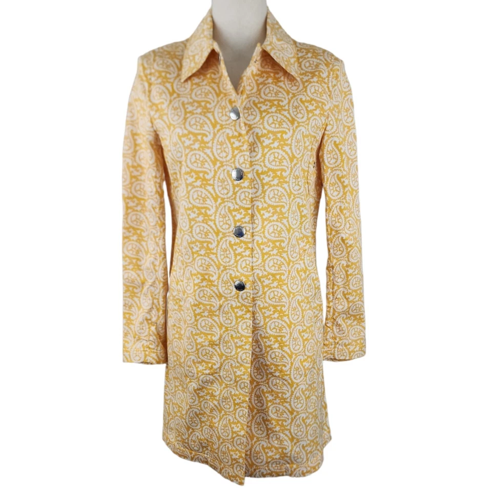 Michael Kors Women Paisley Yellow Trench Coat Size Small - Image 1 of 4