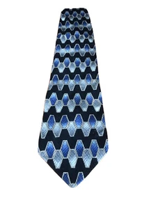 Bill Blass Silk Tie Geometric Diamonds Olive Black Blue Silver Wide Necktie - Picture 1 of 3