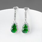 Certified Grade A Natural Green Jade jadeite 925 Silver Gourd Fashion Earrings