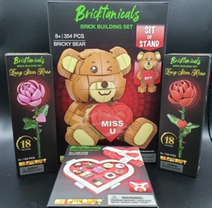 Brickcraft Bricktanicals LOVE💘4 Pezzi Set Costruzioni/Bricky Bear Rose e Cioccolatini - Foto 1 di 24