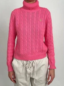 Ralph Lauren Sport 100% Cotton Cable Knit Turtleneck Sweater Pink Sz XL - Picture 1 of 9