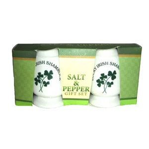 Lucky Irish Shamrock Salt & Pepper Gift Set Ireland Souvenir Ceramic New in Box - Picture 1 of 6