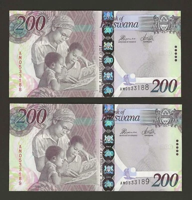 BOTSWANA 200 Pula 2016, P-34e, 2x números de ejecución, original aUNC/UNC, raro Foto 1 de 2