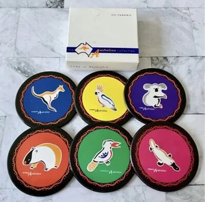 Set di sei sottobicchieri australiani in sughero con stampe animalier mai usati - Foto 1 di 8