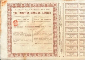 Titre 10 actions: THE FAMATINA Cy Ltd (ROYAUME-UNI ARGENTINE) (X) - Picture 1 of 1