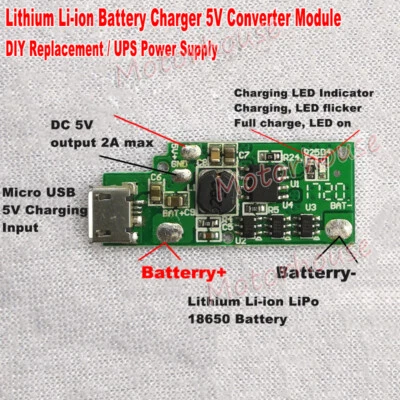 Lithium Li-ion Battery Micro USB Charger Module DC 5V Converter UPS Power Supply - Image 1 of 2