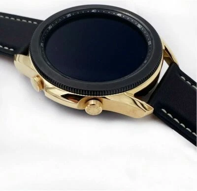 CUSTOM 18K Gold Plated 45mm Samsung Galaxy Watch3 With Black Leather Band - Image 1 of 3