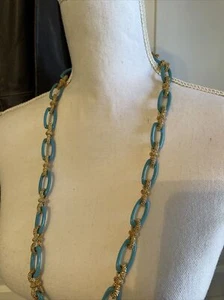 32" Necklace: Turquoise Color Links Connected by Textured Gold Links in Figure 8 - Picture 1 of 10
