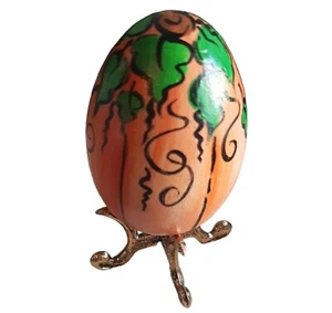 2.5" Wooden Pumpkin Egg Hand Painted Orange Signed - Picture 1 of 11