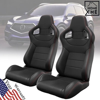 2x Universal Bucket Racing Seats Adjustable Reclinable w/ Dual-Slider for Acura - Image 1 of 4