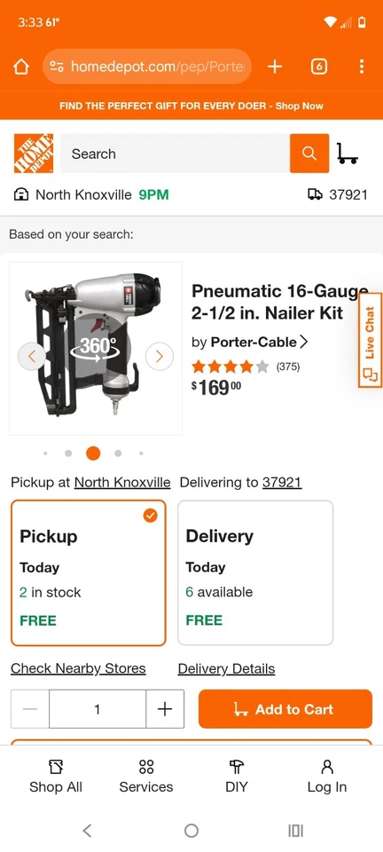 Clavadora con acabado 16GA Porter Cable 3/4" - 2 - 1/2" FN250B con caja Foto 1 de 1