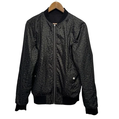 J. Lindeberg Men's S Full Zip Reversible Black/Green Leopard Wool Bomber Jacket - Image 1 of 4
