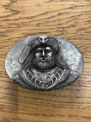 Western Belt Buckle 1993 BERGAMOT Native American Trapper Spirit Necklace - Image 1 of 2