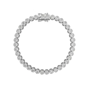 3ct F VS1 Lab Grown Diamond Bezel Tennis Bracelet 14k White Gold 7" - Picture 1 of 4