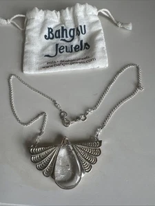 Bahgsu Jewels Sterling Silver Flying Scarab Clear Quartz Crystal Necklace - Picture 1 of 4
