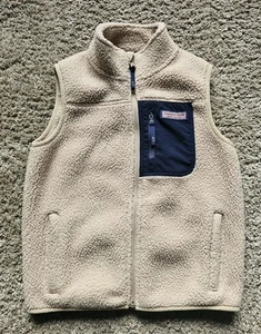 Vineyard Vines Beige Sherpa Fleece Full Zip Vest Boys Size 7 - Picture 1 of 7