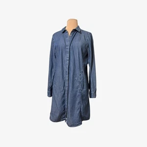 Eileen Fisher Chambray Shirt Dress M Denim Button Up Navy Blue Casual EUC - Picture 1 of 7