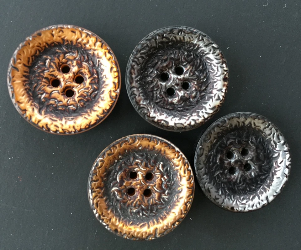 Vintage Buttons - 2 Bronze and 2 Pewter Metal Color 4-hole 7/8" Buttons - Image 1 of 1