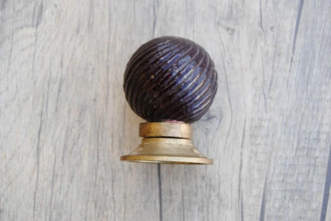 Vintage large ruby red lined round brass n glass entrance door cabinet gate knob Cover