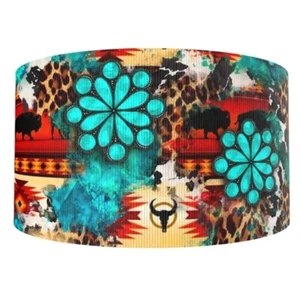 3 inch Southwest Grosgrain Ribbon HAIR BOWS 1231387 leopard cow turquoise - Picture 1 of 2