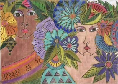 Needlepoint Handpainted Laurel Burch Blossoming Women 14x10 - Image 1 of 4