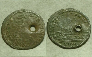 Rare France French Jetton Ludwig XV copper token Coin pendant Ship stars - Picture 1 of 4