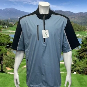 Giacca a vento nuova con etichette Above The Links Elite Performance Denim blu-nero golf pioggia XL - Foto 1 di 15