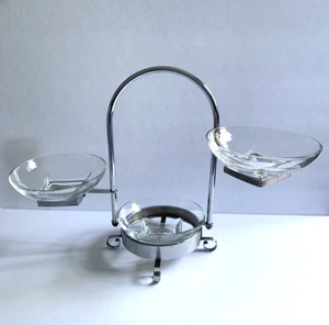 HAZEL WARE Semplicity 3 Livelli Ciotole in Vetro Art Deco Cromato Servizio Stand MCM - Foto 1 di 9