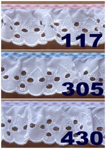 2" RUFFLED WHITE EYELET LACE WITH GINGHAM BINDING, FREE SHIPPING IN USA - Picture 1 of 3