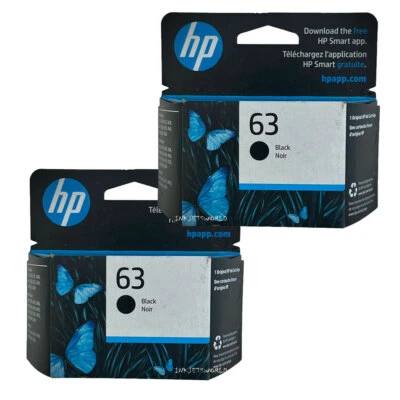 2 Black HP #63 2pack Black Ink Cartridges New Genuine OEM - Image 1 of 3