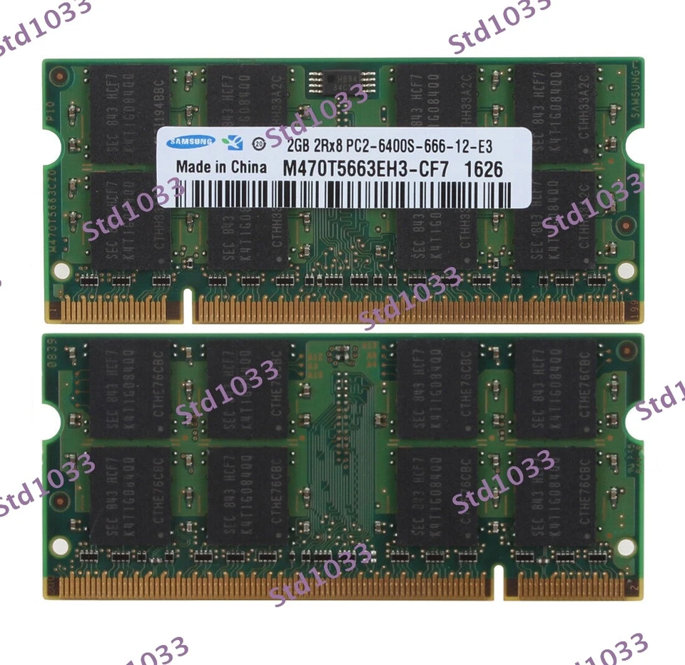 Kits 10pcs 2GB 2Rx8 PC2-6400 DDR2 800Mhz CL6 SODIMM Laptop Memory RAM Samsung - Image 1 of 4