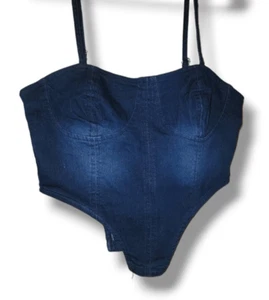 NEW Mass Selfie denim zip up adjustable strap crop top vest sz M southwestern ba - Picture 1 of 6