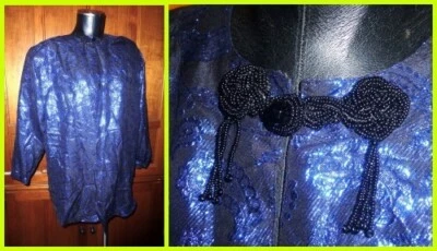 De Colección Años 80 Rocco Barroco Italia Seda Paisley Cuentas Metálicas Fiesta Chaqueta Blusa Top Foto 1 de 4