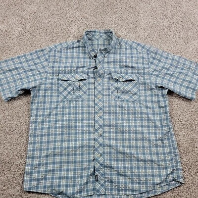Cabela's Shirt Mens XL Blue 4 Most Wick Plaid Button Up Fishing Hiking Nylon  - Image 1 of 4