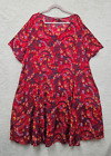 Woman Within Women Dress 30W Red Floral Print Rayon Short Sleeve V Neck Casual F