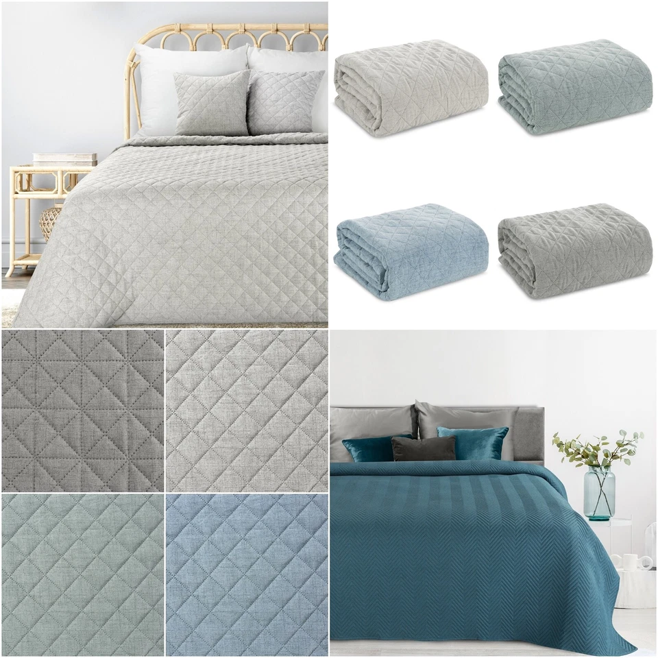 Decke Bettüberwurf Überwurf Tagesdecke Steppdecke Karomuster Lein Optik - Bild 1 von 1