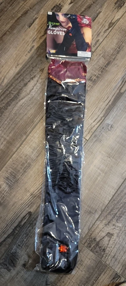 Guantes Largos Negros 21" Borgoña Dorado Vampiresa Terciopelo Mujer Disfraz Accesorio Foto 1 de 3