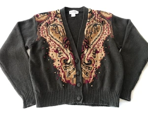 Vintage JH Collectibles Cardigan Women Chunky Knit Sweater Lambswool Large - Picture 1 of 14