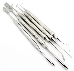 Juego de 5 herramientas de curetas de implantes dentales elevadores quirúrgicos elevador periostial - Imagen 1 de 7