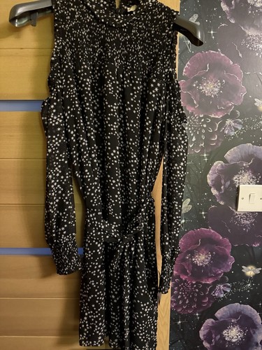 Abito Michael kors stampa stelle nero bianco spalle fredde taglia M tuta 12