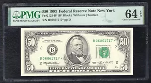 FR 2125-B* 1993 $50 *STAR* FRN FEDERAL RESERVE NOTE NEW YORK, NY PMG UNC-64EPQ B - Picture 1 of 2