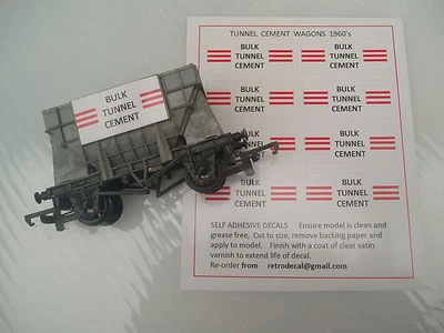 RETRODECAL 1960's TUNNEL CEMENT '00' Gauge Self Adhesive Decals for wagons