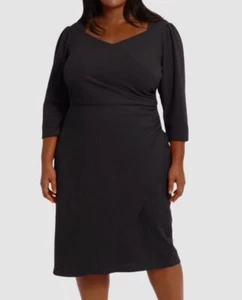 London Times abito tubino donna nero increspato midi taglie forti 18W - Foto 1 di 3