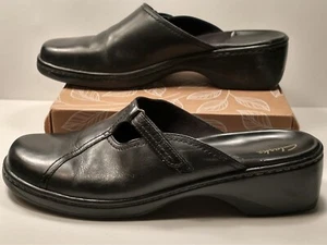 Clarks Ladies Black Leather Clog 10m - Picture 1 of 5