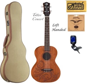 Luna UKE TC MAH L, Mahogany Tattoo Concert Ukulele LEFTY, Tweed Case Bundle - Picture 1 of 1